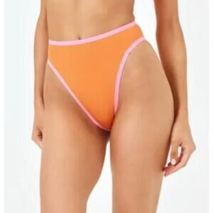 L‎ Space Bikini Bottom Womens Large Orange Fused Ventura Bitsy Retro Colorblock